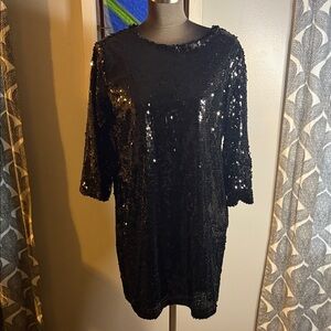 Esmara by Heidi Klum Sparkly Black Sequin Mini Shift Dress SZ Medium